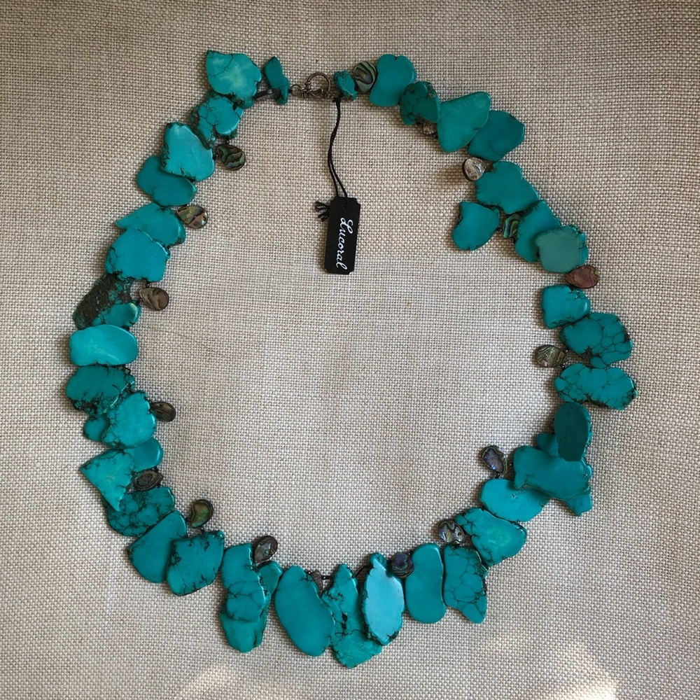 Lucoral Necklace Turquoise Slab Mother of Pearl